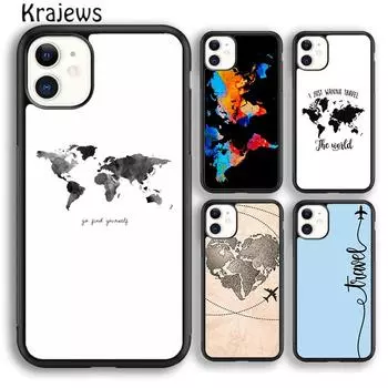 Чехол для телефона Krajews с картой мира Travel Just Go для iPhone 14 5 SE 6s 7 8 plus X XR XS 11 12 13 pro max Samsung S21 S22 ultra iPhone 6plus