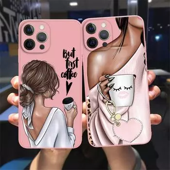 Чехол для телефона «Красивая девушка» для iPhone 11 12 13 Pro Max X XR XS MAX X 6s 8 7 Plus 13Mini Luxury Coffee Travel Розовый Мягкий силиконовый чехол iPhone 6 6s
