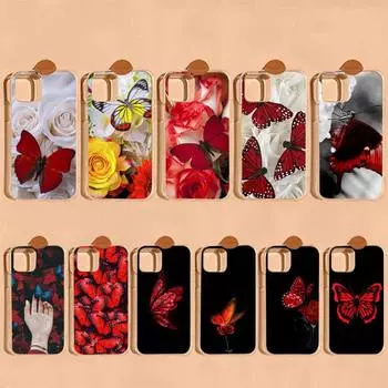 Чехол для телефона «Красная бабочка на белых розах» с цветком для Iphone 11 12 13 Mini Pro Xs Max 8 7 6 6s Plus X 5S Se 2020 Xr For 13 Pro Max