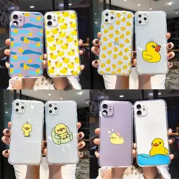 Чехол для телефона Kwaii с желтой уткой для iphone 13 X XS MAX 6 6s 7 7plus 8 8Plus 5 5S SE 2020 XR 11 12pro max, прозрачный чехол iphone 6 6s