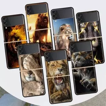 Чехол для телефона Lion Alpha Male Cub для Samsung Galaxy Z Flip 4 3 5G, черный твердый чехол ZFlip 4 3, роскошный противоударный чехол-бампер Samsung Z Flip 3