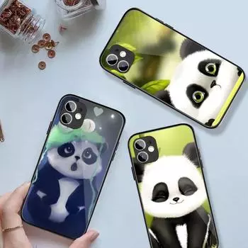 Чехол для телефона Love Funny Panda для IPhone 14 13 12 11 XS X 8 7 6 Plus Mini Pro Max SE 2022, черный чехол из поликарбоната и ТПУ, стеклянный чехол для телефона