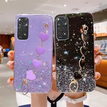 Чехол для телефона Love Heart Wrist Chain для Xiaomi Redmi Note 11 13 12S 12C 12 11S 10S 10A 10C 9 9A 9T 9C POCO X5 блестящий бампер Redmi Note12 4G зелёный