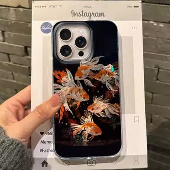Чехол для телефона Luckly Koi Goldfish Carp Girls Women для Apple iphone 16pro 15 16 14 13 Pro Max 16e 12 11 7 8 Plus XR SE Fundas Cover iphone X белый