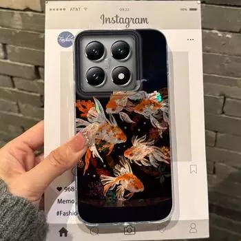 Чехол для телефона Luckly Koi Goldfish Fish Carp Girls Women для Xiaomi 14T 13T Pro 14Tpro 11 Lite 5G NE Ударопрочный бампер Fundas Крышка Xiaomi 13T белый