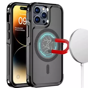 Чехол для телефона MagSafe для iPhone 13 12 Pro Mini Max 11 15 14 Plus, противоударный, прочный, магнитный, гибридный, матовый чехол For iPhone14 Pro Max чёрный