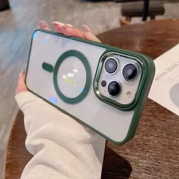 Чехол для телефона Magsafe для Iphone 14 12 11 13 Pro Max, прозрачный жесткий чехол из ПК, силиконовый бампер, металлический чехол для камеры For iPhone 14 Pro сливовый