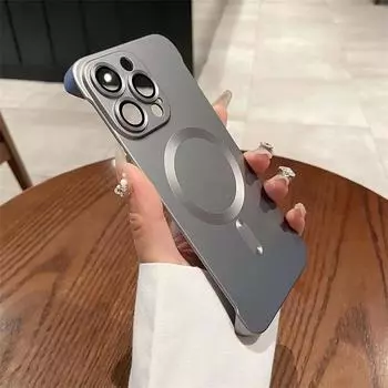 Чехол для телефона Magsafe из натурального титана с покрытием без рамок для iPhone 16 15 14 13 12 11 Pro Max Plus с магнитным беспроводным жестким задним чехлом iPhone 16 Pro Max чёрный