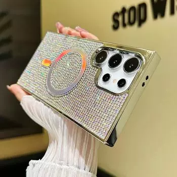 Чехол для телефона Magsafe с блестками и стразами для Samsung S24 Ultra S24, ультра магнитный, с покрытием для беспроводной зарядки, защитная задняя крышка For Galaxy S23