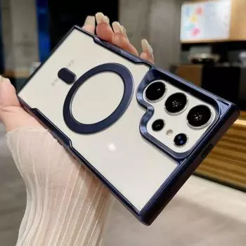 Чехол для телефона Magsafe с матовым покрытием для Samsung Galaxy S24 Ultra S23 Plus S22, ультрамагнитный силиконовый прозрачный чехол-бампер с беспроводной зарядкой For Samsung S24 серый