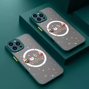 Чехол для телефона Magsafe с принтом рождественских пряников Love Hearts для iPhone 16 Pro Max 15 Pro 14 13 11, матовый прозрачный магнитный противоударный чехол с мягким краем iPhone 16 чёрный