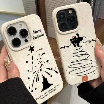 Чехол для телефона Marry Christmas Tree Cartoon Cute Cat для iPhone 16 15 14 13 12 11 Pro Max X XR XS 7 8 15 Plus SE с рождественским узором, противоударный чехол для телефона iPhone 15 розовый