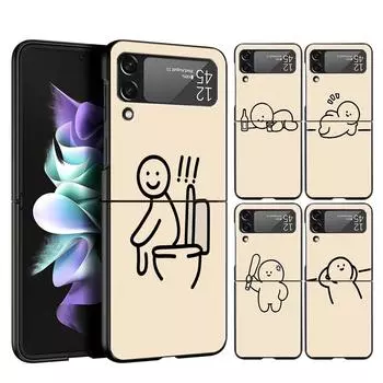 Чехол для телефона Matchman с мультяшным рисунком для Samsung Galaxy Z Flip 3 4 5, складной черный чехол для Samsung Z Flip3 Flip4, жесткий чехол-бампер из ПК Samsung Z Flip 4