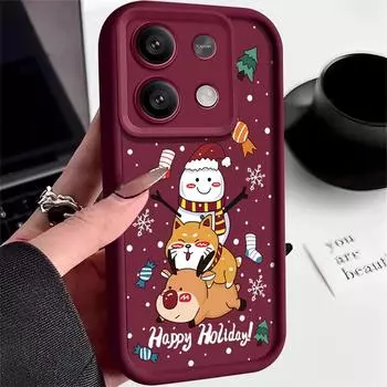 Чехол для телефона Merry Christmas Snowman Elk Print для Xiaomi 13T Pro 11T Poco F6 X6 Redmi Note 13 12 11 Pro 10, мягкий матовый противоударный защитный чехол из ТПУ Xiaomi 13T / 13T Pro чёрный