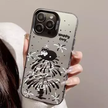 Чехол для телефона Merry Christmas Tree Cartoon Cute Black Cat Silver для iPhone 15 14 13 12 11 Pro Max 15 14 Plus, новогодний подарок, противоударный чехол для телефона iPhone 15