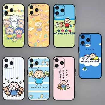 Чехол для телефона Miniso Cartoon Minna No Tabo для iPhone Mini 11 12 13 14 15 Pro XS Max X Plus SE XR черный мягкий чехол iPhoneXSMAX