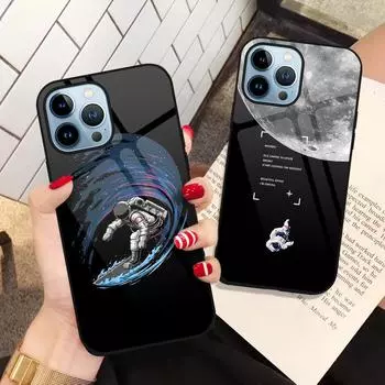 Чехол для телефона Moon Astronaut для Iphone 14 13 12 Pro Max Mini Xs Xr X, чехол из закаленного стекла для Iphone 7 8 6s Plus Se 2022 11 Fundas For iphone 7