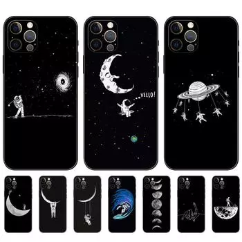 Чехол для телефона Moon Astronaut для iPhone 5 5S 2020se 6 6s 7 8 plus x 10 XR XS 11 12 13 mini pro MAX, черная задняя крышка из ТПУ iphone 5 5S SE 2016