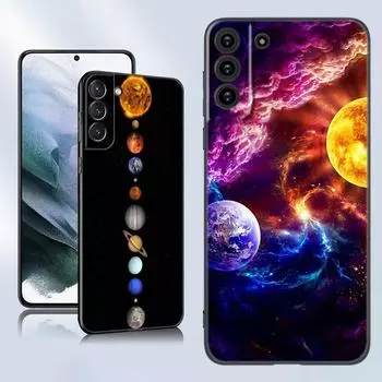 Чехол для телефона Moon Stars Space Astronaut Black Silicone Case для Samsung Galaxy S23 S21 S20 FE S24 S22 Ultra S10E S10 S9 S8 Plus Samsung S21 FE