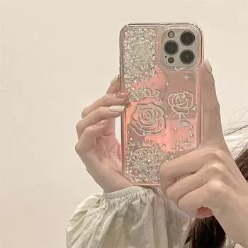Чехол для телефона Moskado Bling Quicksand с узором розы для Iphone 14 12 13 11 Pro Max 14 Plus X Xr Xs Max Laser Soft Bumper For iPhone X