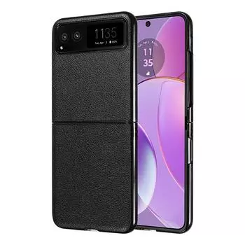 Чехол для телефона Motorola Razr 40 Чехлы с кожаной накладкой с рисунком личи Противоударный бампер Защитные чехлы от падения for Motorola Razr 40 чёрный