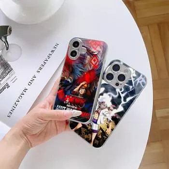 Чехол для телефона N129 Anime One Piece Gear 5 Luffy для iPhone 16 15 13 Pro Max Samsung S24 S23 A54 A35 Xiaomi Redmi Note13 с позолоченной рамкой и закаленным стеклом for iPhone 6/6S