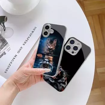 Чехол для телефона N149 Cat Tiger Design Art для iPhone 16 15 Pro Max Samsung S24 Ultra A54 A35 Xiaomi Redmi Note 13 12 Pro с покрытием из закаленного стекла for iPhone 6/6S
