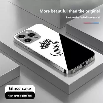 Чехол для телефона N153 Couple King Queen для iPhone 16 15 Pro Max Samsung S24 S23 Ultra A54 A35 A25 Xiaomi Redmi Note13 Pro с покрытием из закаленного стекла for iPhone 6/6S