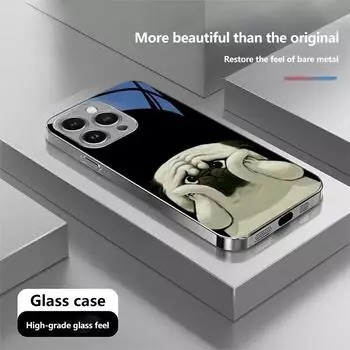 Чехол для телефона N154 с милым изображением животного и собаки для iPhone 16 Pro Max Samsung S24 S23 Ultra A54 A35 A25 Xiaomi Redmi Note13 Pro с позолоченной рамкой и закаленным стеклом for iPhone 6/6S