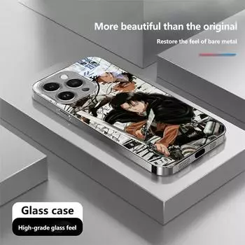 Чехол для телефона N174 с изображением японского аниме «Атака титанов» для iPhone 16, 15, Pro, Samsung S24, S23, A54, A35, Redmi Note13 Pro, с покрытием из закаленного стекла for iPhone 6/6S