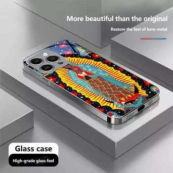 Чехол для телефона N187 с изображением мексиканского флага и Девы Марии Гваделупской для iPhone 16, 15 Pro, Samsung S24, S23, A54, A35, Redmi Note 13, закаленное стекло с покрытием for iPhone 6/6S