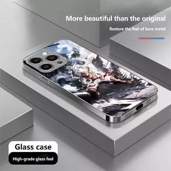 Чехол для телефона N194 в новом стиле аниме One Piece Gear 5 для iPhone 16 15 Pro Max Samsung S24 S23 A54 A35 Redmi Note 13 Pro с позолоченной рамкой и закаленным стеклом for iPhone 6/6S
