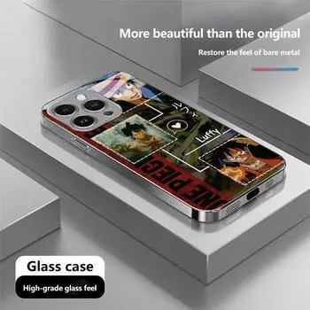 Чехол для телефона N195 в новом стиле с изображением аниме One Piece Luffy для iPhone 16 15 Pro Max 8 Samsung S24 S23 A54 A35 Redmi Note 13 Pro с покрытием из закаленного стекла for iPhone 6/6S