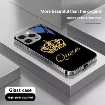 Чехол для телефона N206 Queen King Crown для iPhone 16 15 Pro Max 8 Samsung S24 S23 Ultra A54 A35 A25 Redmi Note 13 12 Pro с покрытием из закаленного стекла for iPhone 6/6S