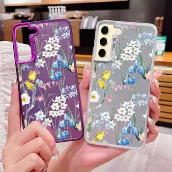 Чехол для телефона Narcissu Flower Pattern Square для Samsung S24 S22 Ultra S23 S21 S20 Fe A54 A53 A52, противоударный, тонкий, противоударный, с лазерным покрытием IMD Samsung S24 серый