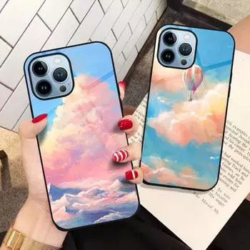 Чехол для телефона «Небесные облака» для Iphone 14 13 11 12 Pro Max Mini Xs Xr X 7 8 6s Plus Se 2022, чехол из закаленного стекла, роскошная задняя крышка For iPhone XS