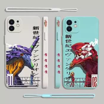 Чехол для телефона NEON GENESISES EVANGELIONS EVA для iPhone 15 14 13 12 11 Pro Max Mini X XR XS MAX SE20 8 7 Plus с ремешком на руку For iPhone 14 бездна