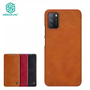Чехол для телефона Nillkin серии Qin для Xiaomi Poco M3, кожаный раскладной чехол на 360°, универсальный противоударный встроенный слот для банковских карт Xiaomi Poco M3 красный