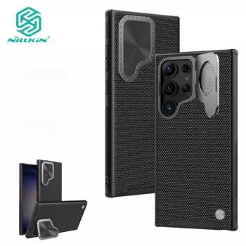 Чехол для телефона Nillkin Texturedo Prop для Samsung Galaxy S24 Ultra, чехол с откидной крышкой для камеры из волокна, противоударный чехол на заднюю панель For Galaxy S24 Ultra чёрный