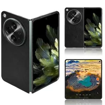 Чехол для телефона OPPO Find N3 / OnePlus Open Covers с кожаной накладкой Lychee Pattern противоударный бампер OPPO Find N3/OnePlus Open чёрный