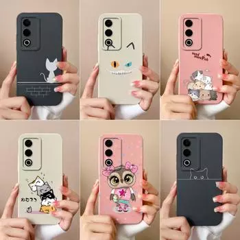Чехол для телефона OPPO K12X A3X C63 Narzo 70 Pro Realme 12 13 милый рисунок кота защитный экран жидкий силикон эстетический стиль защитный для OPPO Capas Oppo A3x 5G (India)