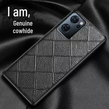 Чехол для телефона OPPO Reno7/7Pro+ из натуральной кожи с ромбовидным узором Reno6 Pro кофейный