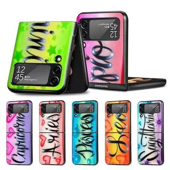 Чехол для телефона Овен Лев Весы Рыбы Дева Козерог Водолей для Samsung Galaxy Z Flip4 Flip3 5G Черный Чехол Flip 3 Жесткий чехол для ПК Samsung Z Flip3 5G