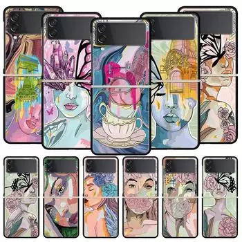Чехол для телефона Paris Art blue butterfly Girl flower для Samsung Galaxy Z Flip 3 4 5, черный, складной, жесткий защитный чехол для мобильного телефона Samsung Z Flip 3