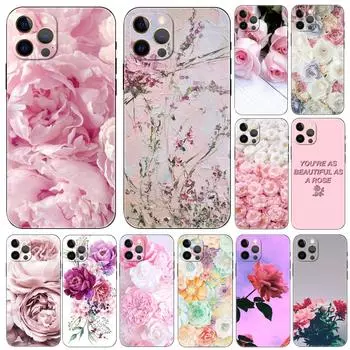 Чехол для телефона Pink Flower Peony для iPhone 5 5s 2020se 6 6s 7 8 plus x 10 XR XS 11 12 13 mini pro MAX черная задняя крышка из ТПУ iphone 5 5S SE 2016
