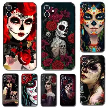 Чехол для телефона Pink Girl Skull для iPhone 5 5S 2020se 6 6s 7 8 plus x 10 XR XS 11 12 13 mini pro MAX, черная задняя крышка из ТПУ iphone 5 5S SE 2016