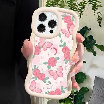 Чехол для телефона Pink Roses Butterfly для iPhone 11 12 13 14 15 Pro Max 6 6S 7 8 Plus Xs Wave Edge, противоударный защитный резиновый чехол iPhone XS MAX розовый