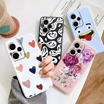 Чехол для телефона POCO F5 Защитный силиконовый чехол на заднюю панель Красивый противоударный мягкий чехол с цветочным рисунком для POCO F5 Розовая любовь с узором Синий цветок magsafe чехол Сумки POCO F5