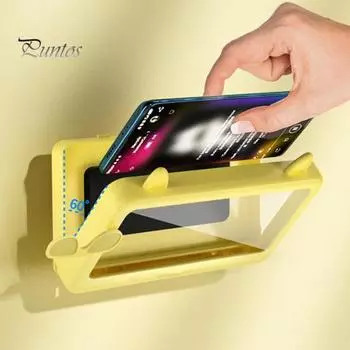 Чехол для телефона Противотуманный чувствительный сенсорный экран Поддержка без помощи рук Держатель для телефона в ванной без перфорации Пластиковая коробка для телефонов до 6,8 дюймов розовый