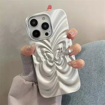 Чехол для телефона ярких цветов с 3D-складным узором бабочки для iPhone 11 12 13 14 15 Pro Max, мягкий силиконовый модный серебристый шикарный чехол в виде ракушки For iPhone 13